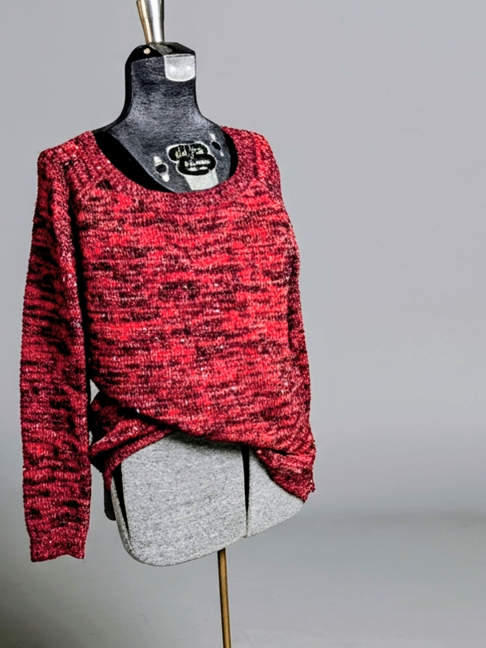 EUC Relativity Archival Sequin Marled Knit Sweater Red Black Sz XL - Impeccable